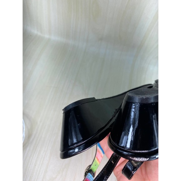 Anne Kline iflex SZ 8.5M Slingback Bow Patent Leather Wedge Black Peep Open Toe - Picture 4 of 7